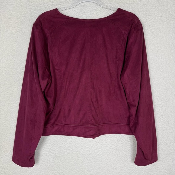 Thalia Sodi Jacket Womens 2XL Burgundy Faux Suede Moto Asymmetrical Zip Pockets - Picture 6 of 8